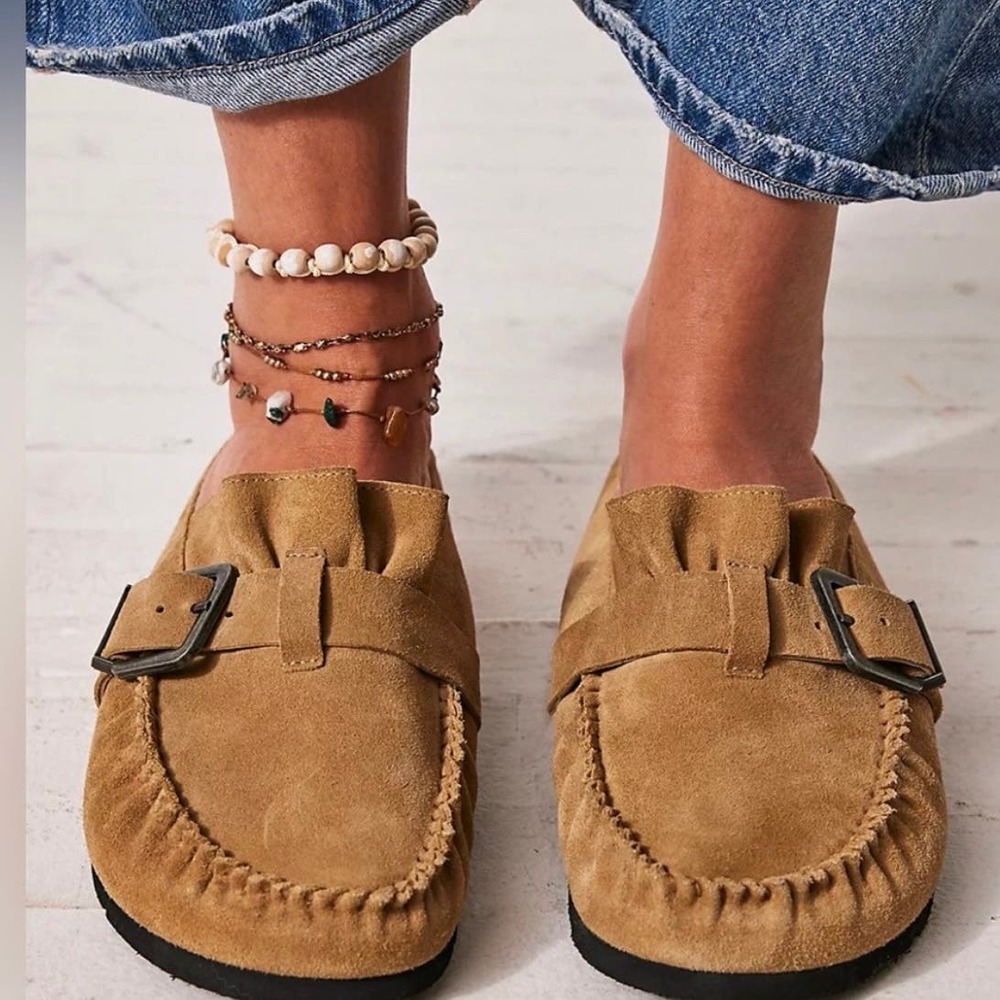 Free People After Riding Mules Camel Suede Size 8